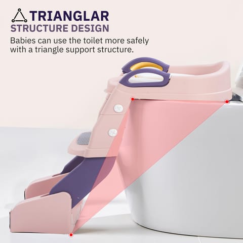 Baybee Vega 3 In 1 Western Toilet Potty Seat for Kids -  Baby Potty Training Seat Chair with Splash Guard -  Handle -  Ladder & Cushion Seat (Pink)