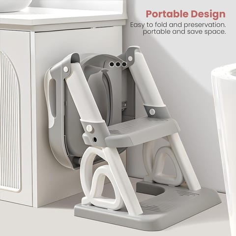 Baybee Crown Western Toilet Potty Seat for Kids -  Baby Potty Training Seat Chair with Ladder -  Adjustable Step Height -  Cushion Seat -  Toddler Potty Seat for Toilet (Grey)