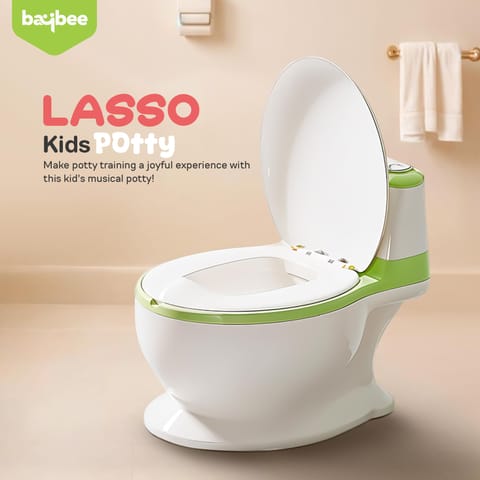 Baybee Lasso Western Toilet Potty Seat For Kids -  Baby Potty Training Seat Chair With Anti Slip Base -  Splash Guard -  Music & Cushion Seat | Kids Toilet Seat (Green)