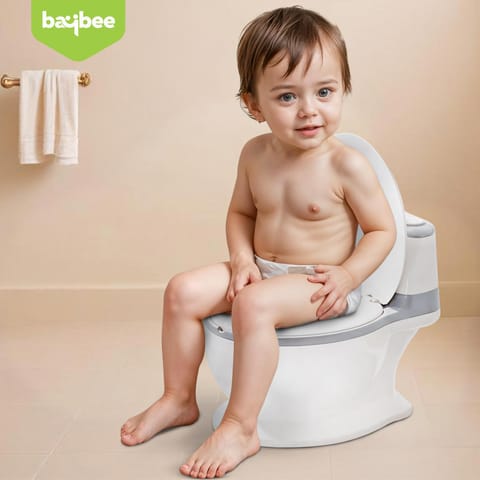 Baybee Lasso Western Toilet Potty Seat For Kids -  Baby Potty Training Seat Chair With Anti Slip Base -  Splash Guard -  Music & Cushion Seat | Kids Toilet Seat (Grey)