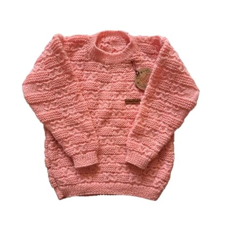 Nani dadi creation Handknitted Pink Self-Design Sweater for Girls | 3-4 Years | Round Neck | Winter Wear