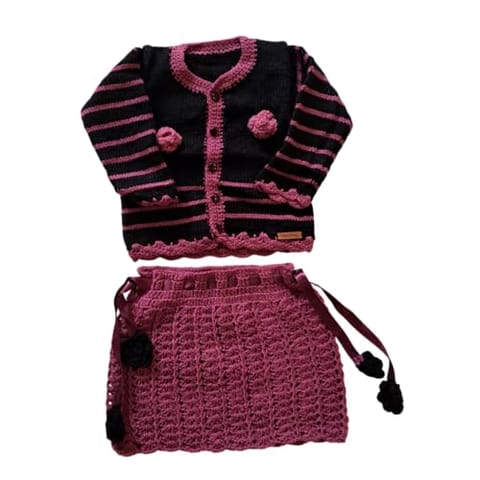 Nani dadi creation Black and Purple Woolen Skirt Top Dress for 3-4 Year Old Girls | Winter Wear |