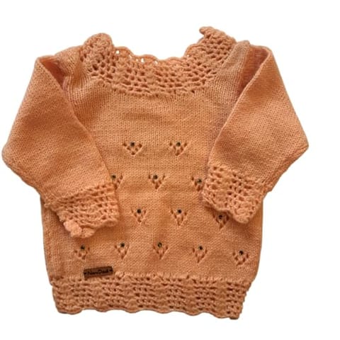 Nani dadi creation Light Orange Woolen Sweater for 1-Year-Old Girls | Soft Handknitted |