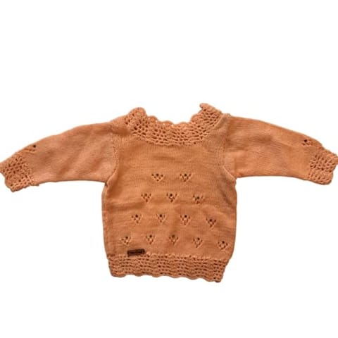 Nani dadi creation Light Orange Woolen Sweater for 1-Year-Old Girls | Soft Handknitted |