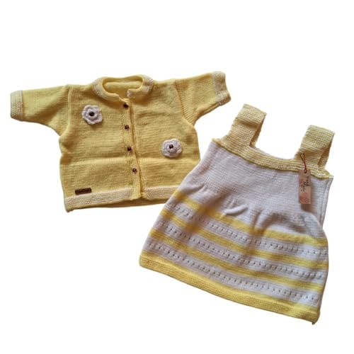 Nani dadi creation 3-4 year. .girls. 2 piece dress set. Woolen handknit dress with jacket. Yellow