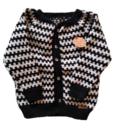 Nani dadi creation Unisex Black and White Woolen Sweater (3-4 Years) | Button Closure Handmade Winter Wear