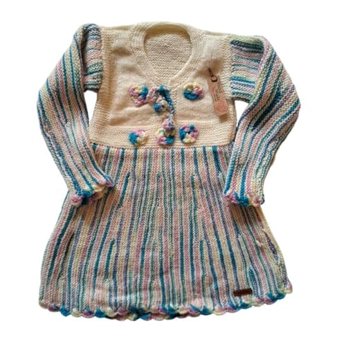 Nani dadi creation Handknit Woolen Frock for Girls (3-4 Years) | Multicolor Soft & Stylish Dress