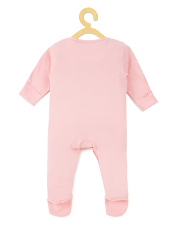 Chayim Cotton Full Sleeve Fotted Sleepsuit With Raibow Placement  Printed-Pink NB