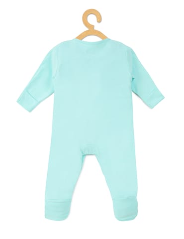 Chayim Cotton Full Sleeve Fotted Sleepsuit With Cloud Placement  Printed-Blue