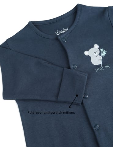 Chayim Cotton Full Sleeve Sleepsuit With Cartton Placement  Printed- Navy Blue