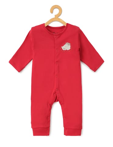 Chayim Cotton Full Sleeve Sleepsuit With Cartton Placement  Printed-Red