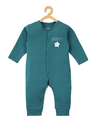 Chayim Cotton Full sleeve  Sleepsuit with DADY'S LITTLE  Printed-Green NB