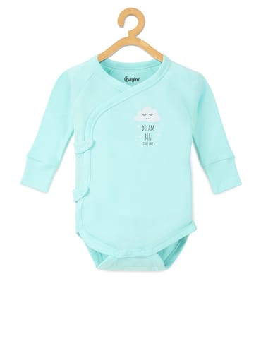 Chayim Cotton Full Sleeve Expandable Bodysuit with texted DADY'S  LITTLE Printed-Blue