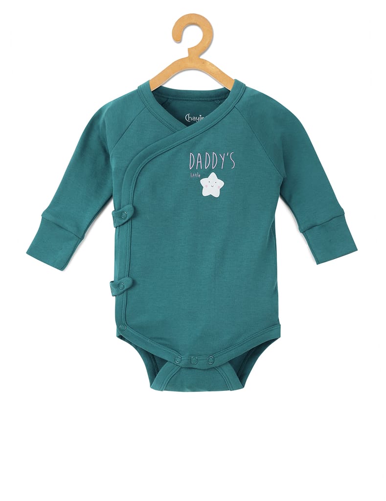 Chayim Cotton Full Sleeve Expandable Bodysuit with Cloud Printed-Green