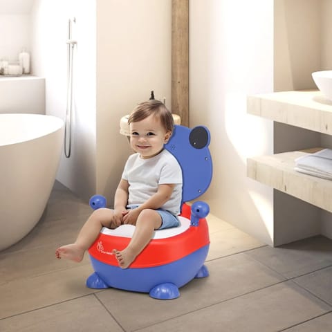 R for Rabbit Panda Potty Training Seat for Baby Ergonomic Backrest with Sturdy Grip Handle for New Born Babies/Infant/Kids Weight Up to 25Kg 6 to 48 Months (Blue Red)