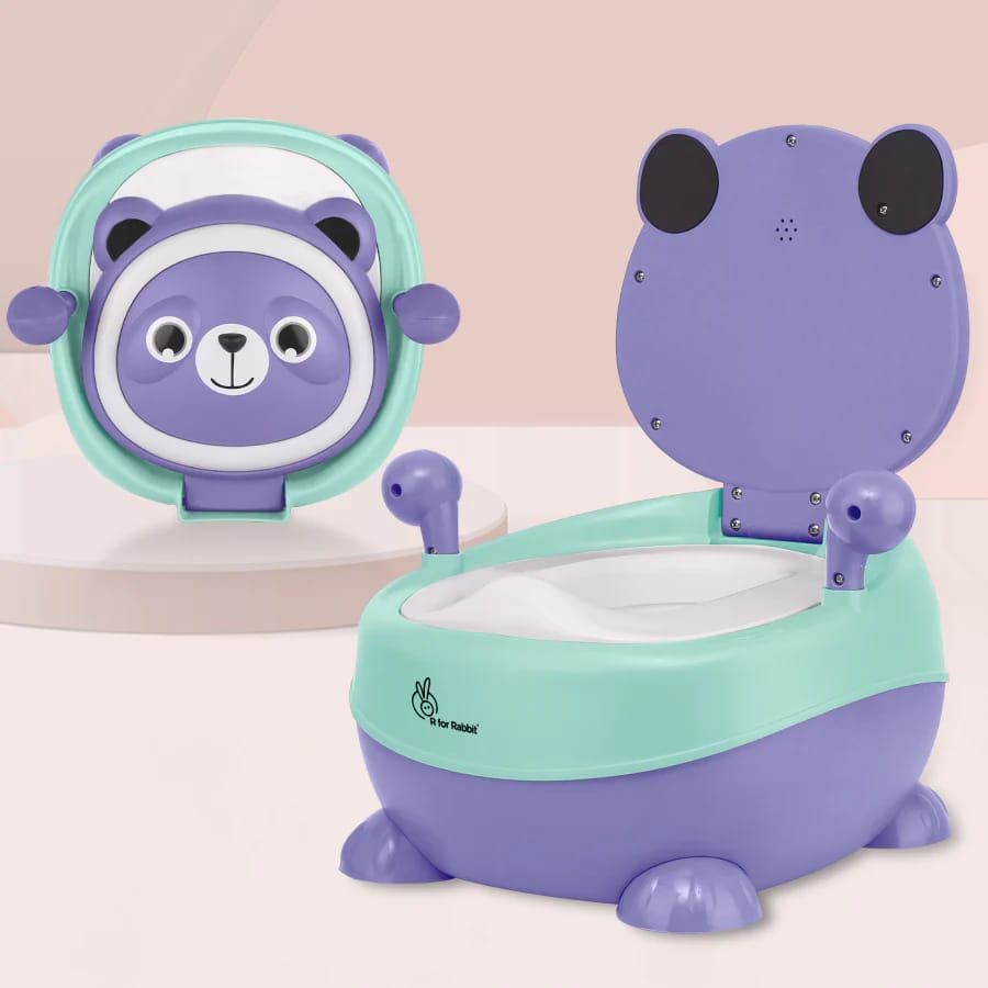 R for Rabbit Panda Potty Training Seat for Baby Ergonomic Backrest with Sturdy Grip Handle for New Born Babies/Infant/Kids Weight Up to 25Kg 6 to 48 Months (Purple Green)