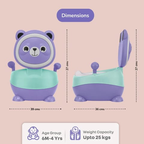 R for Rabbit Panda Potty Training Seat for Baby Ergonomic Backrest with Sturdy Grip Handle for New Born Babies/Infant/Kids Weight Up to 25Kg 6 to 48 Months (Purple Green)