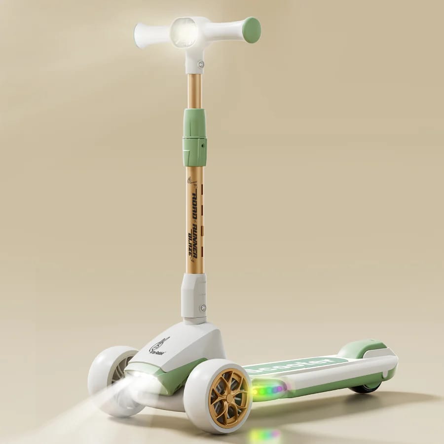 R for Rabbit Road Runner Blaze Scooter For Kids With PU LED Wheels And LED lights,Green Gold