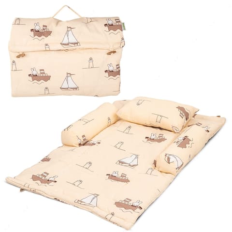 Baybee Thick New Born Baby Bedding Mattress/Gadda bed Set for Babies with 2 Side Bolster & Head Pillow | Baby Sleeping Bed for 0 to 6 months | 4 Pcs Printed baby Bedding Set for Boys Girls (Beige)