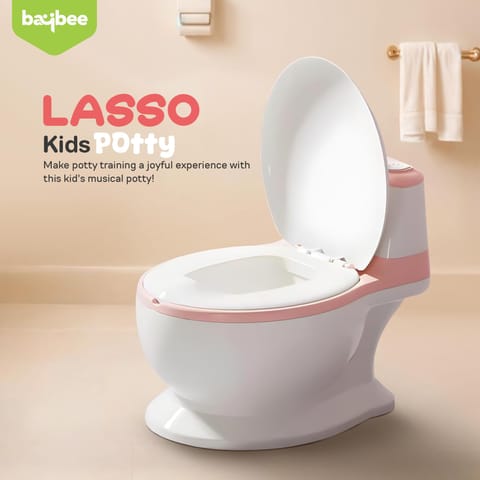 Baybee Lasso Western Toilet Potty Seat For Kids -  Baby Potty Training Seat Chair With Anti Slip Base -  Splash Guard -  Music & Cushion Seat | Kids Toilet Seat (Pink)