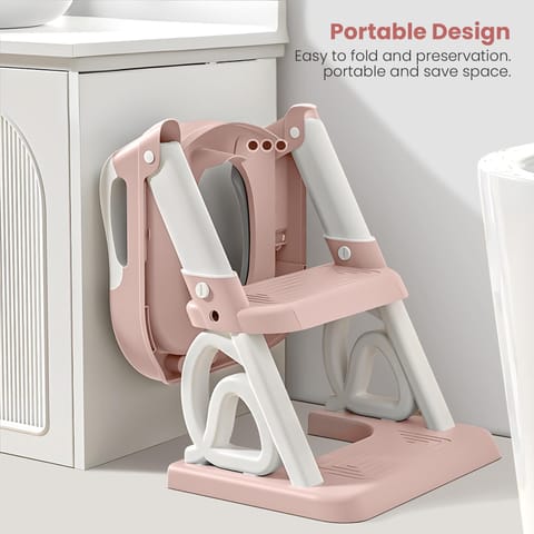 Baybee Crown Western Toilet Potty Seat for Kids -  Baby Potty Training Seat Chair with Ladder -  Adjustable Step Height -  Cushion Seat -  Toddler Potty Seat for Toilet (Pink)