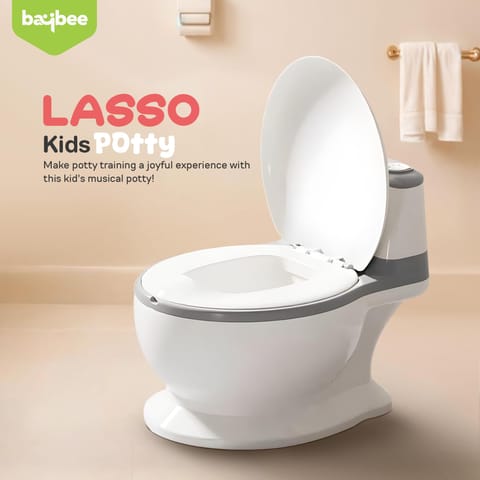 Baybee Lasso Western Toilet Potty Seat For Kids -  Baby Potty Training Seat Chair With Anti Slip Base -  Splash Guard -  Music & Cushion Seat | Kids Toilet Seat (Grey)