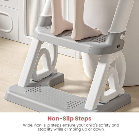 Baybee Crown Western Toilet Potty Seat for Kids -  Baby Potty Training Seat Chair with Ladder -  Adjustable Step Height -  Cushion Seat -  Toddler Potty Seat for Toilet (Grey)