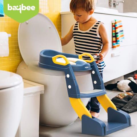 Baybee Vega 3 In 1 Western Toilet Potty Seat for Kids -  Baby Potty Training Seat Chair with Splash Guard -  Handle -  Ladder & Cushion Seat (Blue)