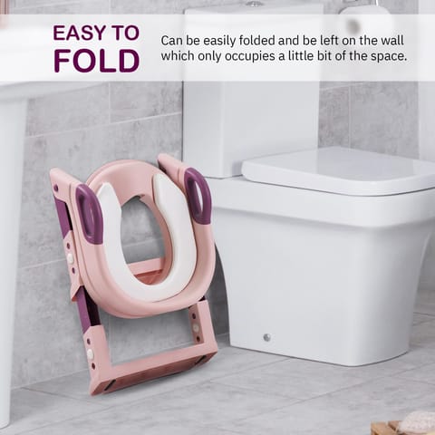 Baybee Aura Western Potty Training Cushioned Seat With Steps & Easy Grip Handle - Pink