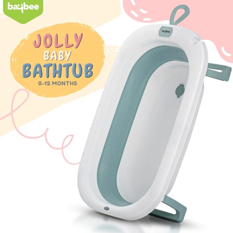 Baybee Jolly Kids Bath Tub for Baby Mini Swimming Pool for Kids, Foldable Bathtub for Baby with Anti Skid Base & Drainer | Baby Bathing Tub | Baby Bath tub for Kids 0 to 3 Years Boys Girls (Green)