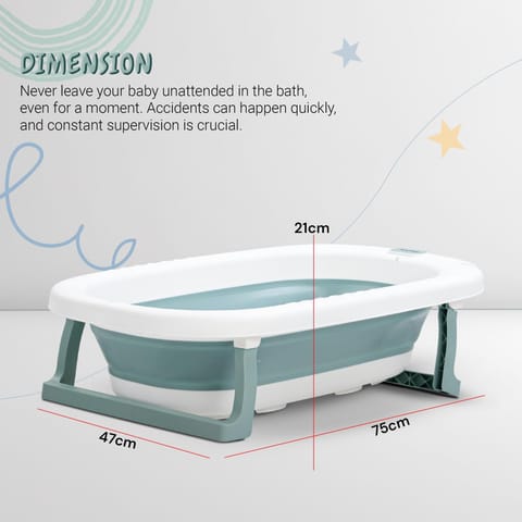 Baybee Jolly Kids Bath Tub for Baby Mini Swimming Pool for Kids, Foldable Bathtub for Baby with Anti Skid Base & Drainer | Baby Bathing Tub | Baby Bath tub for Kids 0 to 3 Years Boys Girls (Green)