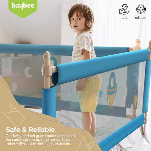 BAYBEE Baby Bed Rails Guard Barrier for Baby Kids Safety -  Foldable Bed Rail Falling Protector Fence with 7 Adjustable Height (180x63 cm -  Blue) - (Color & Design May Vary)