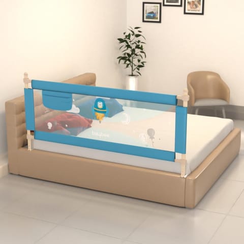 BAYBEE Baby Bed Rails Guard Barrier for Baby Kids Safety -  Foldable Bed Rail Falling Protector Fence with 7 Adjustable Height (180x63 cm -  Blue) - (Color & Design May Vary)