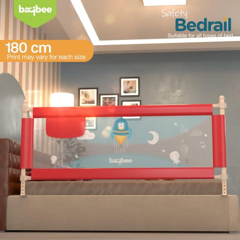 BAYBEE Baby Bed Rails Guard Barrier for Baby Kids Safety -  Foldable Bed Rail Falling Protector Fence with 7 Adjustable Height (180x63 cm -  Red) - (Color & Design May Vary)