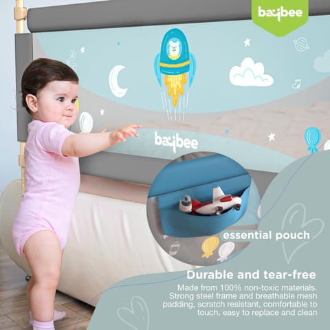 BAYBEE Baby Bed Rails Guard Barrier for Baby Kids Safety -  Foldable Bed Rail Falling Protector Fence with 7 Adjustable Height (150x63 cm -Grey ) - (Color & Design May Vary)