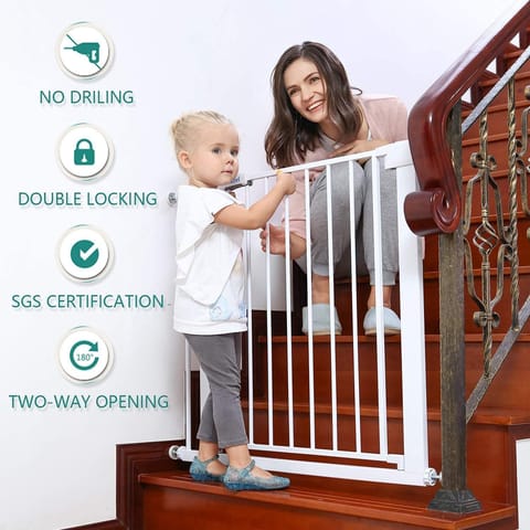 Baybee Auto Close Baby Safety Gate, Extra Tall Durable Baby Fence Barrier Dog Gate with Easy Walk-Thru Child Gate | Baby Gate for House, Stairs, Doorways | Safety Gate for Baby (75-85 cm, White)