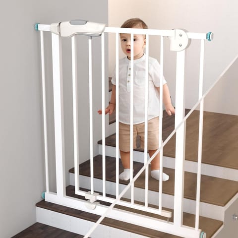 Baybee Auto Close Baby Safety Gate, Extra Tall Durable Baby Fence Barrier Dog Gate with Easy Walk-Thru Child Gate | Baby Gate for House, Stairs, Doorways | Safety Gate for Baby (75-85 cm, White)