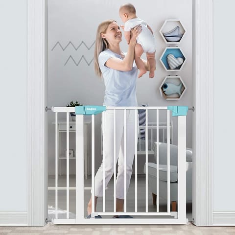 Baybee Auto Close Baby Safety Gate, Extra Tall Durable Baby Fence Barrier Dog Gate with Easy Walk-Thru Child Gate | Baby Gate for House, Stairs, Doorways | Safety Gate for Baby (75-85 cm, Green)