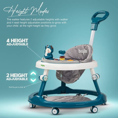 BAYBEE Moono Baby Walker For Kids, Round Kids Walker With Parental Push Handle&4 Seat Height Adjustable|Activity Walker For Baby With Musical Toy Bar&Footmat|Walker Baby 6-18 Months Boys Girls (BLUE)