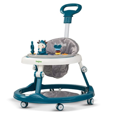 BAYBEE Moono Baby Walker For Kids, Round Kids Walker With Parental Push Handle&4 Seat Height Adjustable|Activity Walker For Baby With Musical Toy Bar&Footmat|Walker Baby 6-18 Months Boys Girls (BLUE)