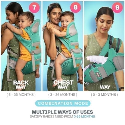 BAYBEE 9 in 1 Multipurpose Baby Carrier for New Born | Adjustable Baby Kangaroo Bag with 9 Carry Positions & Safety Belt | Baby Sling Carry Bags with Hip Seat | Baby Carrier Bag for 0 to 3 year Baby (Green)