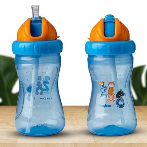 Baybee Zoo 340ML Sipper Bottle for kids, Anti-Spill Sippy Bottle with Soft Silicone Straw BPA Free |Sippy Cup, Baby Bottle Sipper | sipper bottle for kids Infants & Toddlers 6 Months to 3 Years (Blue)