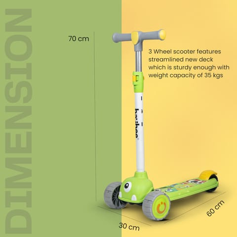 Baybee Maxi Kick Scooter for Kids, 3 Wheel Kids Scooter with 3 Height Adjustable Handle, Skate Scooter with Led PU Wheels & Rear Brake, Runner Scooter for Kids 2 to 10 Years Boys Girls (Green)