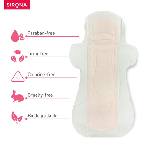 Sirona Natural Biodegradable Super Soft Pink Sanitary Pads/Napkins - 10 Pieces, Large (L)