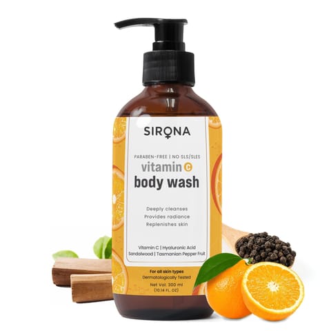 Sirona Natural Vitamin C Body Wash for Men & Women - 300 ml | Gel Based Shower Gel