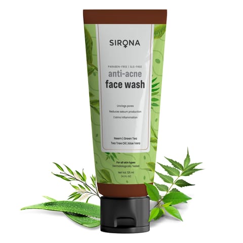 Sirona Anti Acne Face Wash for Men & Women 125 ml with Neem, Green Tea, Tea Tree Oil & Aloe Vera