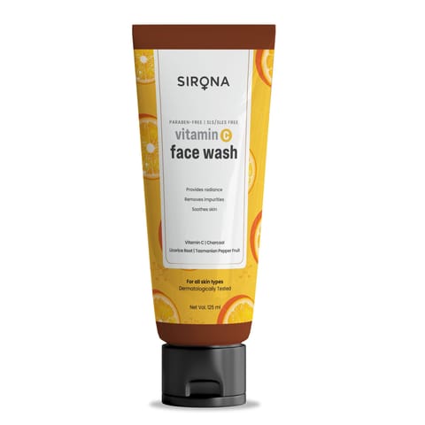 Sirona Vitamin C Face Wash for Men & Women 125 ml, Charcoal Licorice Root & Tasmanian Pepper Fruit