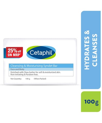 Cetaphil Cleansing Moisturizing Syndet Bar for Face and Body - 100 g